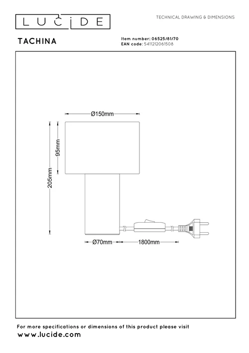 Lucide TACHINA - Tafellamp - 1xE14 - Naturel - technisch